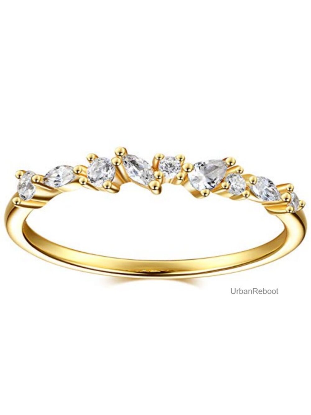 18K Gold Plated Sterling Silver Cluster Ring Eternity Stackable Marquise CZ